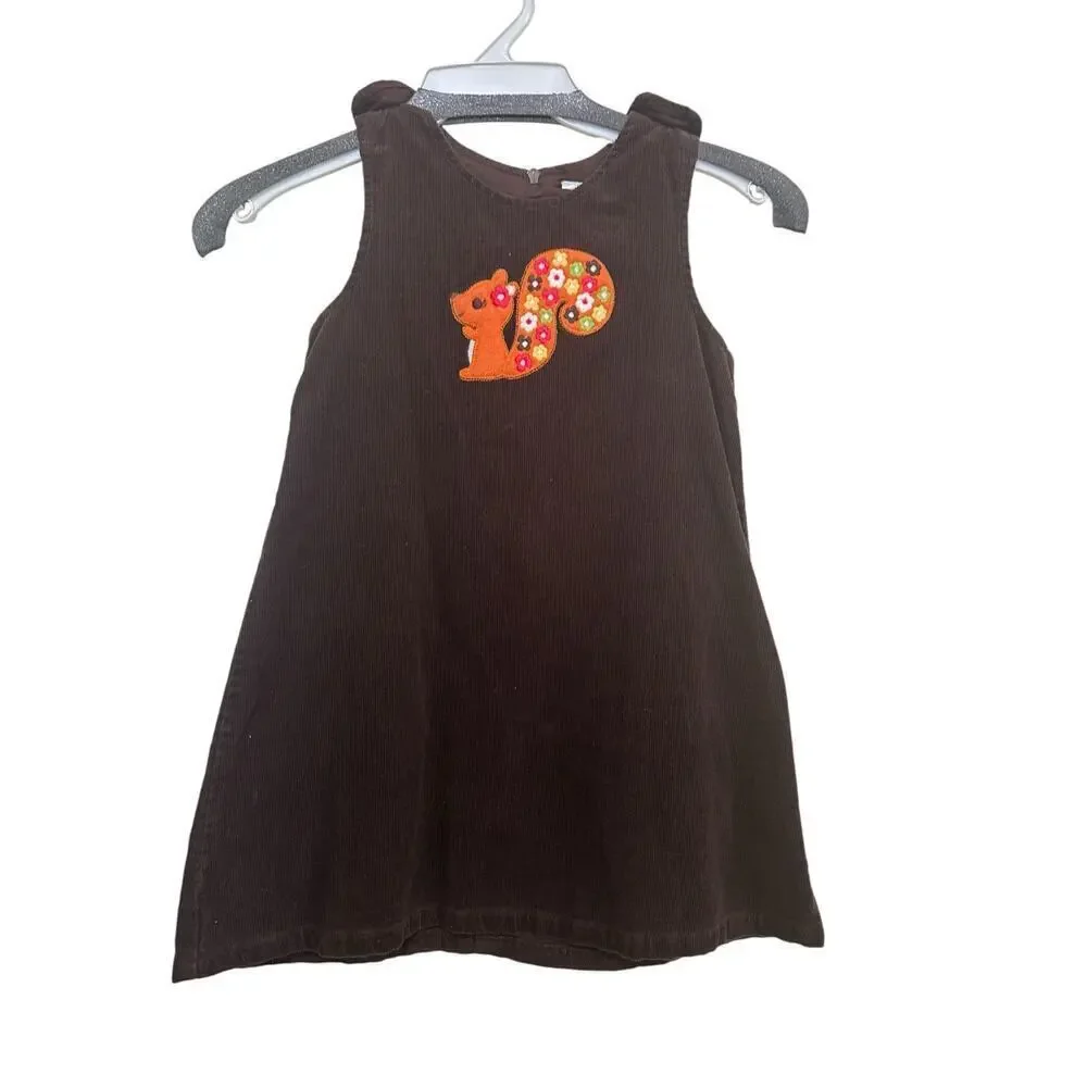 Gymboree Girl Brown Flower Squirrel Corduroy Jumper Dress Size 5T fall